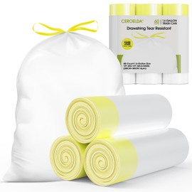 CEROELDA 1.6 Gallon Small Trash Bags, 60 Count Mini Drawstring Garbage Bags Unscented fit 4.5-8 Liter, 1.2-2 Gallon Thick Plastic Wastebasket Liners for Bathroom Bedroom Office Toilet