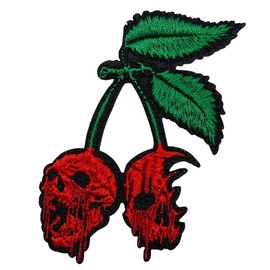 EMBROBOF Bleeding Skull Cherry Patch – 3.5 inches, Cool Colorful Gothic Cherry Iron On Patch – Embroidered Bloody Goth Patches Iron On/Sew On