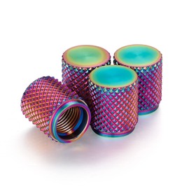 STEEL HAWK Precision CNC Machined Stainless Steel Standard Knurled Tire Air Valve Caps, Wheel Tyre Stem Covers for Cars- 4 Pack - Rainbow