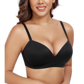 DotVol Women's Push Up Wireless Comfortable Padded Plunge No Underwire Everyday Bra(Black,34A)
