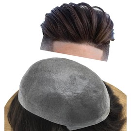 Mens Toupee 0.06mm Super Thin Skin V-looped Hair Replacement System Pure Handmade Real Human Hair piece 8"X10" #2 Darkest Brown-120% density