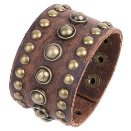 STWTR Men's leather wide waistband Wrist Cuff Bracelet Fashion Bracelet simple coffee adjustable