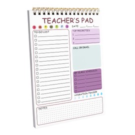 Teacher To Do List Notepad, 8.3x5.8 Inch Teacher Notepad, Spiral Checklist Notebook for Class Schedules, Daily Planner, School Tasks and Goal Setting (Purple)