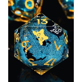 Froggod Single Liquid Core Cat D20 Dice – 22mm Sharp Edge Role Playing Dice for DND, RPG, Tabletop Games – 20 Sided Resin D&D Dice, Cathead Engraving(Cat Head White)