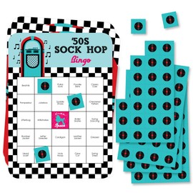 Big Dot of Happiness 50’s Sock Hop - Bar Bingo Cards and Markers - 1950s Rock N Roll Party Bingo Game - Set of 18
