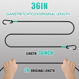 Black Bungee Cords with Hooks 36 inch Heavy Duty, 4-Piece Carabiners Style, 5/16 inch Diameter