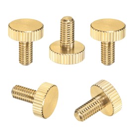 M METERXITY 5-Pack Knurled Thumb Screws, M5x10mm Solid Brass Flat Head Fully Threaded Knobs Bolts Fasteners W Grip for Electronic/Equipment/Industry/Home, Thumbscrew Threaded Knurled Tip