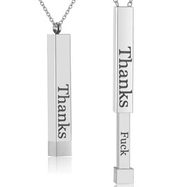 HSWYFCJY Silver Thanks...Fck Necklaces For Women,Inspirational Vertical Bar Square Tubes Pendant With Hidden Message Band Friendship Funny Hilarious Sarcastic Jewelry Gift for Girls