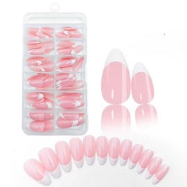 120 Pcs White French Tip Press on Nails Medium Almond Fake Nails, French Press on Nails Glossy Stick on Nails Almond Fase Nails Acrylic Glue on Nails for Women Girls