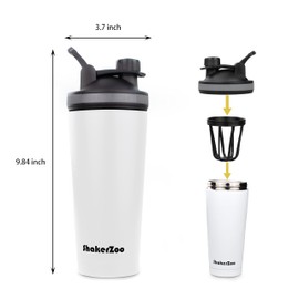 ShakerZoo-1 Pack-Protein Shaker bottles for Protein Mixes, Insulated Stainless Steel Shaker cup (White)