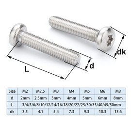 Qrity Pack of 50 Torx Screws, M4 x 25 mm Swivel Head Torx Screws Stainless Steel Machine Screws, Button Head Torx Machine Screws, Hex Drive Type