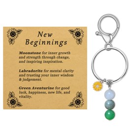 New Beginnings Gifts for Women Healing Crystal Keychain for New Beginnings Farewell Gifts for Coworkers Inspirational Keychain for Graduation Divorce Leaving Job with Message Card-sunflower charm