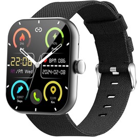 Blueshaweu Compatible with Zakotu Smart Watch Y66 Band, Breathable Nylon Woven Fabric Replacement Accessory Strap Compatible with Jugeman Y66, Coucur Y66, Zakotu Y66 Smart Watch 1.96 Inch (Black)