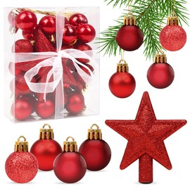 Christmas Baubles Red, 30 Pieces Mini Christmas Decoration Baubles Set, 3 cm Christmas Tree Baubles Plastic, Baubles Christmas Decoration, Shiny Glitter Matt Christmas Tree Ornaments