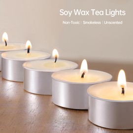 DEVI Soy Tea Lights Candles 50 Pack, Unscented White Tealight Candles Bulk-6 Hours Long Burning, Small Mini Tea Light Votive Candles-Burn Clean, Soy Wax Melts Emergency Tea Lights