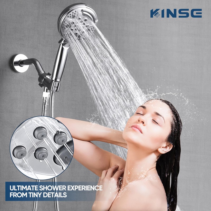 KINSE High Pressure Shower Head with Hose,9-Mode Handheld Shower Head,