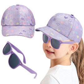ZXTGBQ Children's Baseball Cap, Sunglasses Set for Girls, Cap Girls, UV Protection, Adjustable, Cap Children Girls 3-8 Years, Gifts for Girls (52-54 cm)