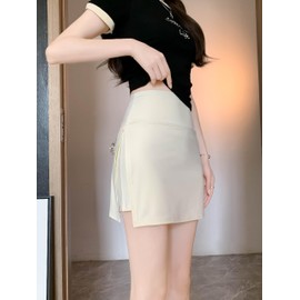 GRECERELLE Elegant Women's Summer Elastic Wrap Skirt - Perfect for Casual and Work Wear (Beige, S)
