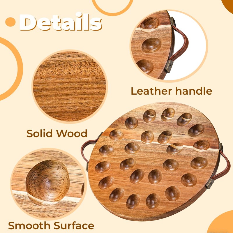 Hiceeden Acacia Wood Deviled Egg Platter with Handles for Easter,