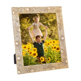 AHC HOME & LIVING 8x10 Antique Black Gold Picture Frame - Sunflower Metals Frame, Elegant Floral Design for Tabletop & Wall Display (Vertical/Horizontal) - Fits 8x10 Photos
