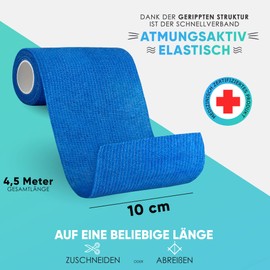 Health Press Selbstklebender Verband - 4 Bandagen Rollen (10cm x 4,5m) - Original Health Press Pflaster Rolle Verbandsmaterial - Elastische Bandage - Haftbandage selbstklebend Blau