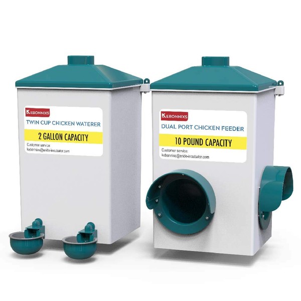 KEBONNIXS Automatic Chicken Cup Waterer and Port Feeder Set, 2