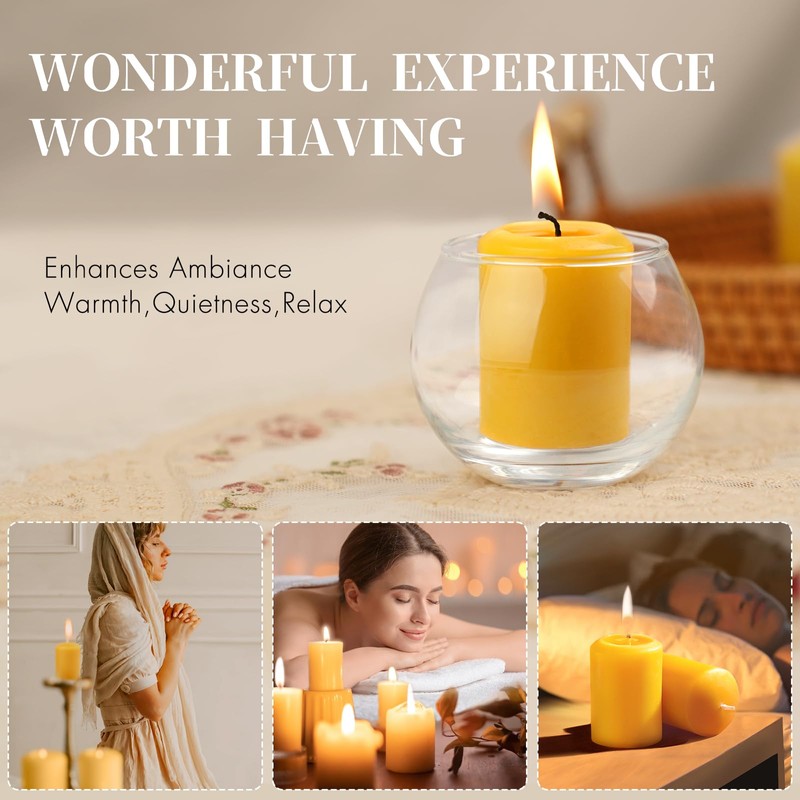 GINITIRI Natural Beeswax Votive Candles,11-12 Hours Unscented Votive Candles Bulk,6