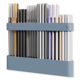 ABLY Straw Holder, reusable straw storage rack, suitable for kitchen walls, counters, cabinet doors, refrigerator doors, etc (Dark blue)