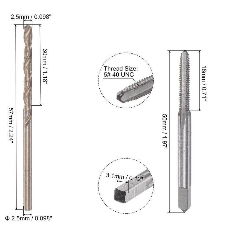 Boxonly Tap & Bit Sets,5#-40 UNC 2B Straight Flute Machine