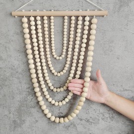 YarnieJiajia Wooden Beads Boho Home Decor Bedroom Tapestry Aesthetic Minimalist Farmhouse Wall Hanging Decor Netural For Living Room College Dorm Nursery Classroom (Wood)