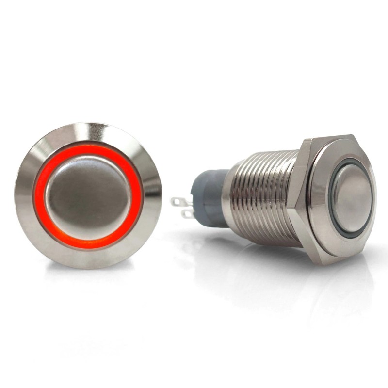 AutoLöc Power Accessories 16mm Billet 12V Momentary Push Button Switch