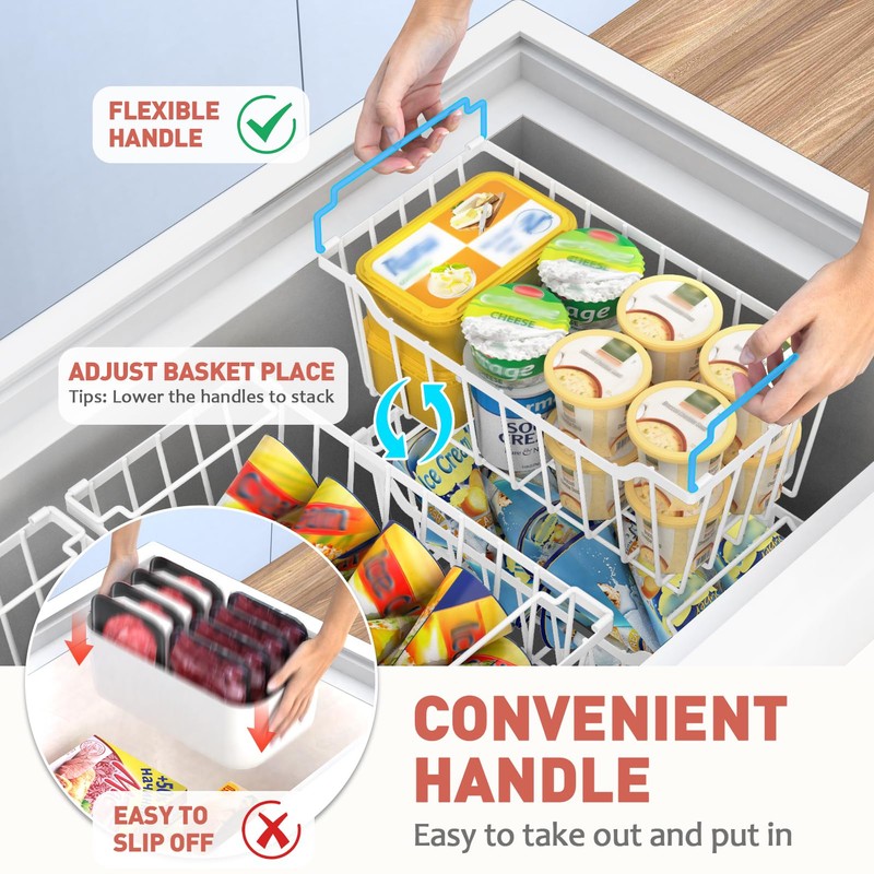 Goovilla Freezer Organizer Bins with Foldable Handle, 4 Pack Stackable