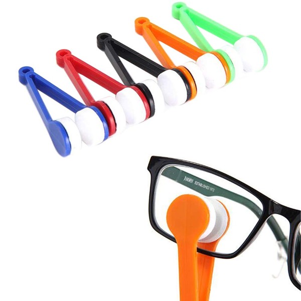 5PCS Mini Sun Glasses Sunglasses Eyeglass Microfiber Spectacles Cleaner Soft Wipe Brushes Scruber Cleaning Tool Eyeglasses Cleaner Cleaning Clip with Plastic Handle(Color Random)