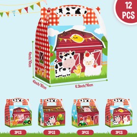 WERNNSAI Farm Party Treat Boxes - 12 Pcs Farm Animal Party Favor Boxes Paper Candies Goodies Gift Boxes for Kids Barnyard Farm Birthday Party Decoration Supplies Baby Shower Holiday