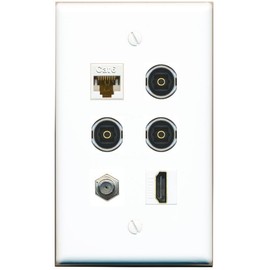 RiteAV CAT6 Coax HDMI 3 TOSLINK Flat/Solid Wall Plate [White]