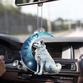 Wolf Car Hanging Ornament,Wolf and Moon Ornament for Car Rearview Mirror Hanging Accessories,Wolf Ornament Keychain Truck Bag Hanging Pendants