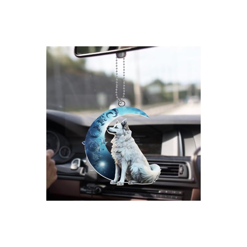 Wolf Car Hanging Ornament,Wolf and Moon Ornament for Car Rearview