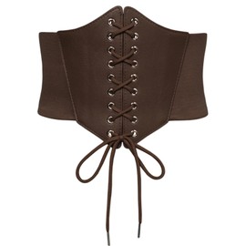 SCARLET DARKNESS Women's Steampunk Wide Belt Medieval Lace-Up Waspie Corset Belt, coffee