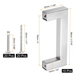 sourcing map 10 Pack Square Bar Drawer Handles, 3 Inch Hole Center Modern Drawer Pulls Kitchen Cabinets Pull Stainless Steel Slim Cupboard Pulls, Brushed Silver
