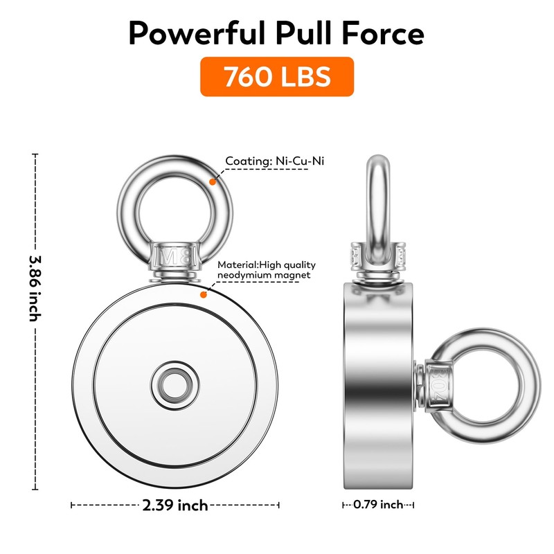 WUDIME Magnet Fishing Kit, Includes 760 Lbs Strong Pulling Force