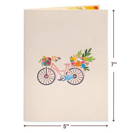 Paper Love 3D Pop Up Card, Spring Flower Bike, For Summer, Birthday, Thank You, Get Well Soon, Mother's Day, Valentine's Day, All Occasion or Just Because- 5" x 7" Cover - Includes Envelope and Note Tag