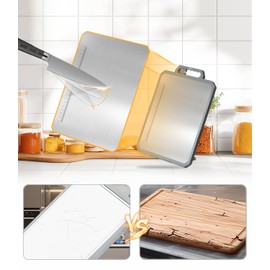 Titanium Cutting Boards for Kitchen, Large Chopping Boards with Handle, Non Slip Metal Cutting Board, Double Sided Pure Titanium and Wheat Straw PP, Dishwasher Safe, 17”×12”1”
