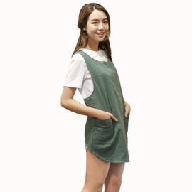 Japanese Style Soft Cotton Linen Apron with Two Side Pockets, X Cross Halter Apron, Kitchen Cooking Clothes Present for Women DIY Project, Crafting, Cooking, Baking (Army Green)
