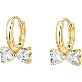 Bow Small Hoop Earrings for Women Teen Girls Bow Hoop Earrings (Gold, One Size)