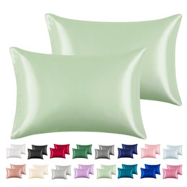 Silk Satin Pillowcase King Size, Mint Green Silky Soft Cooling Satin-Silk Pillow Cases for Hair and Skin with Envelope Closure, Gift for Women Men, 2 Pack (20x36, Mint Green)