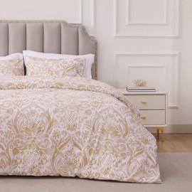 Sophia & William Bronze Damask King Size Comforter Set, 3 Pcs Cotton Comforter Set with Printed Comforter & 2 Pillowcases, All Season Lightweight Bedding Set