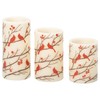 Flameless 3PC Glitter Berries And Cardinals Wax Pillars With Timer