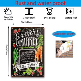 Farmers Market Retro Vintage Metal Tin Bar Sign,Decorative Wall Art Signage, Primitive Farmhouse Country Kitchen Farmhouse Sign,Pantry Signs Wall Decor 12 X 8 Inches for Farmers Market Display