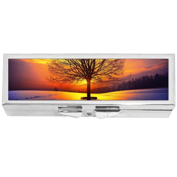 Snow Winter Tree Sunset Full Week Pill Box for Medicine