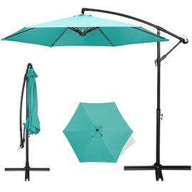 FRUITEAM 10FT Outdoor Umbrellas for Patio,Offset Patio Umbrella With Crank and Cross Base for Poolside, Yard and Garden(Peacock Blue)